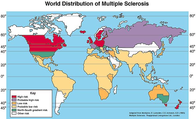 map of the world. Multiple Sclerosis World Map